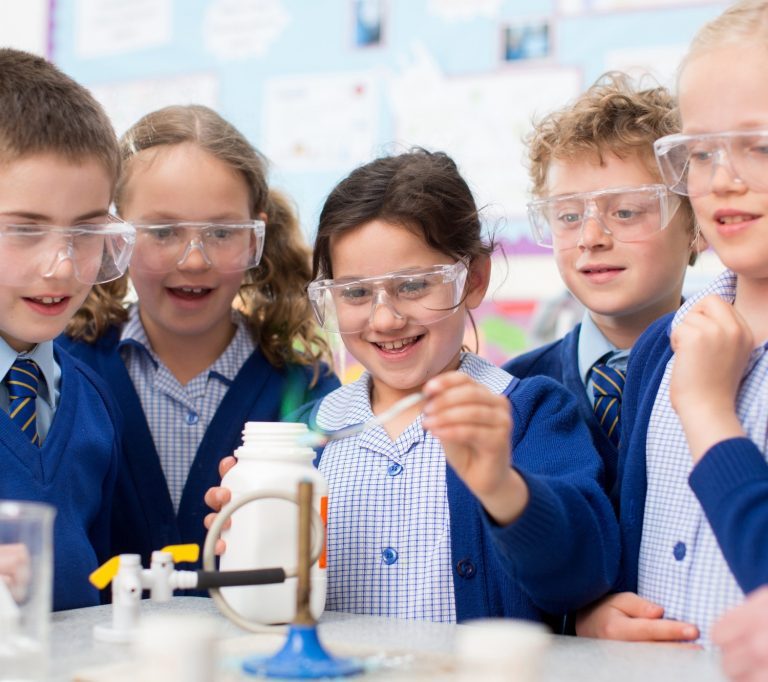 students in science class