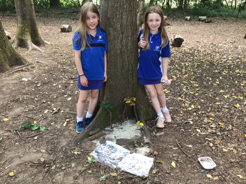 2 girls next to a tree