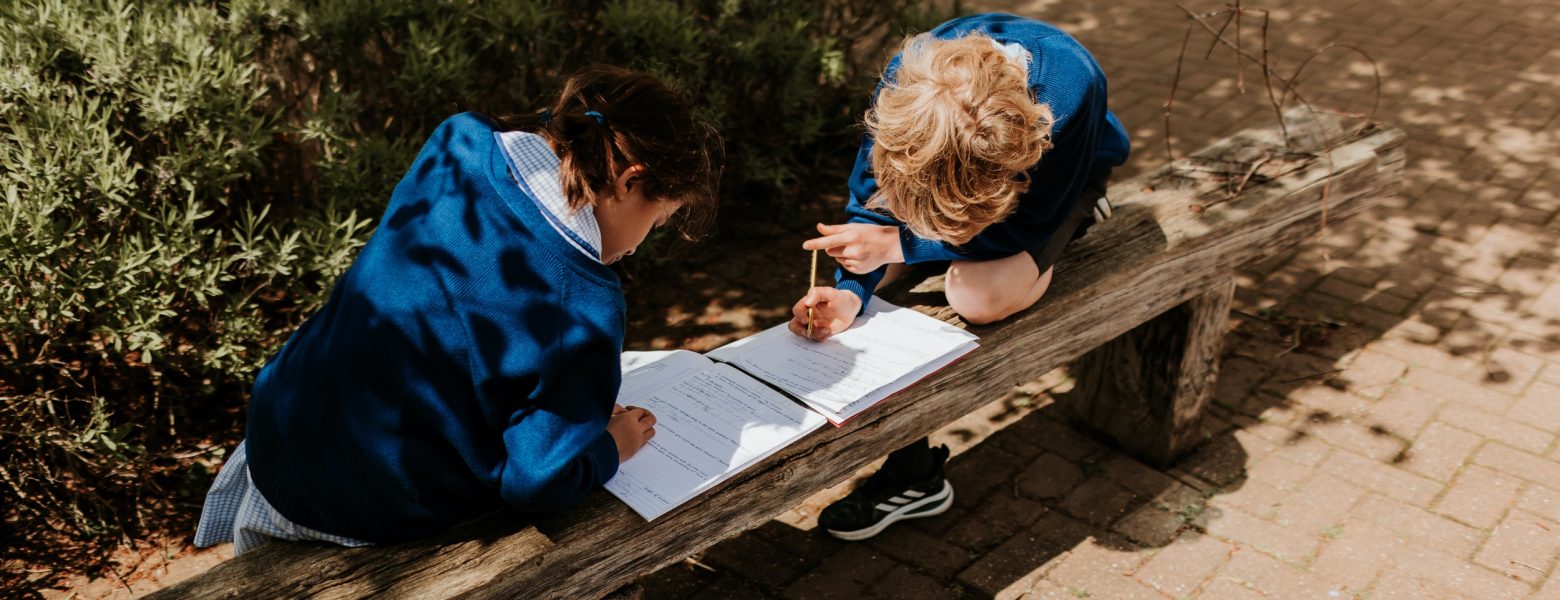 students working on a bench