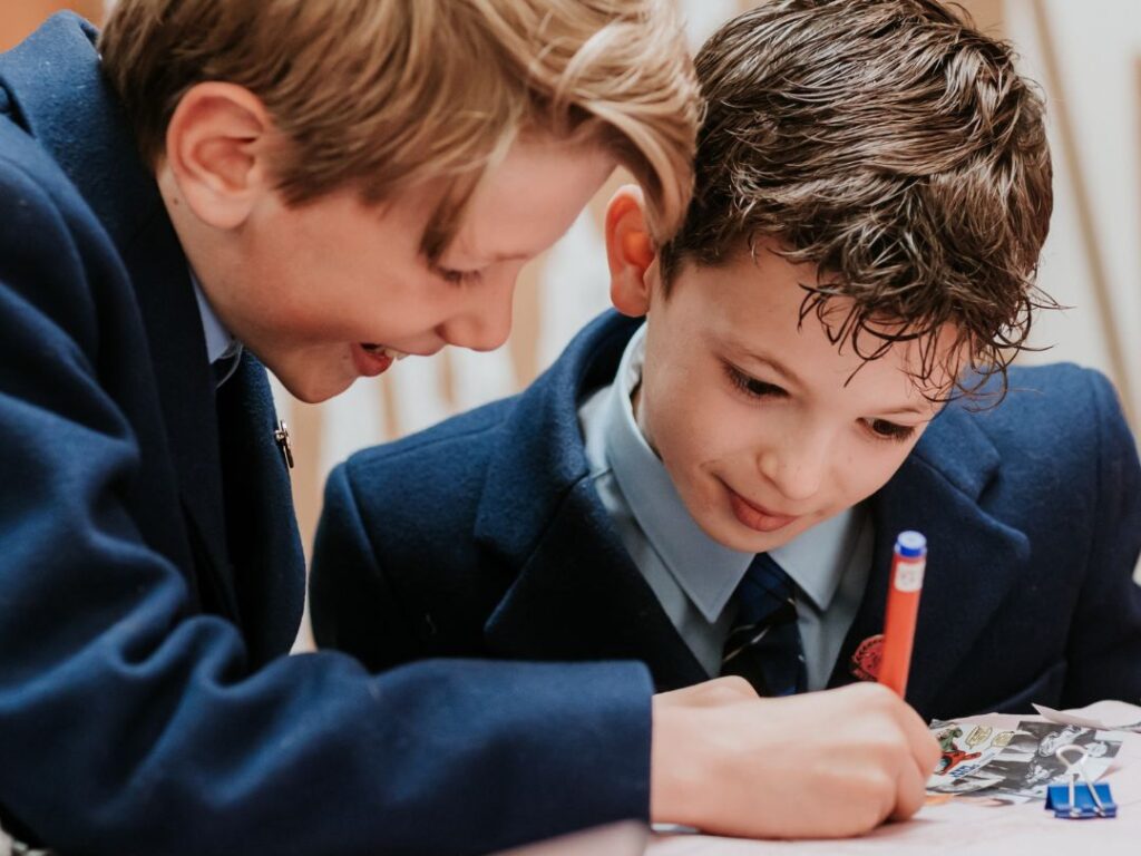 Two pupils working collaboratively in lessons